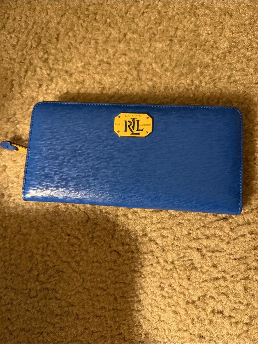 Ralph Lauren Cobalt Blue Leather Zip-Around Wallet with Gold Logo